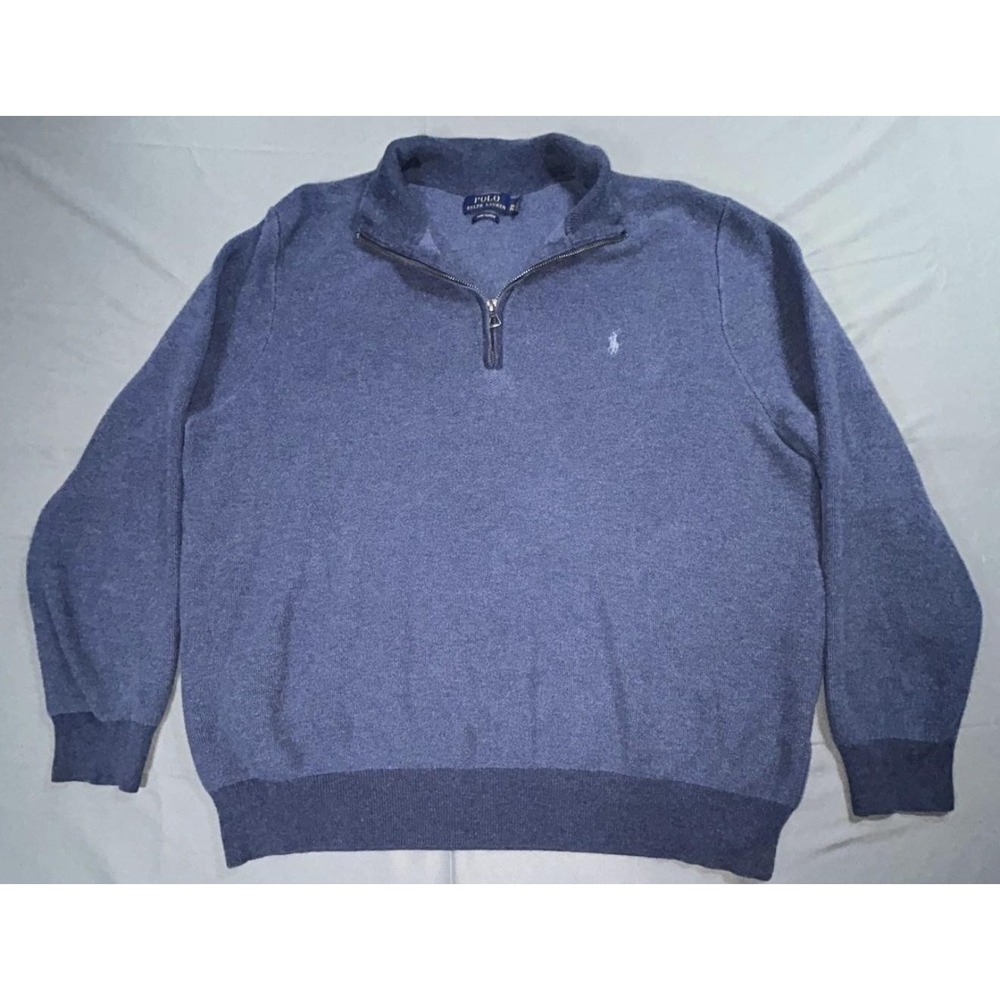 Polo Ralph Lauren Sweater Mens Big 2X Blue Pima Cotton 1/4 Zip Mock Neck Knit